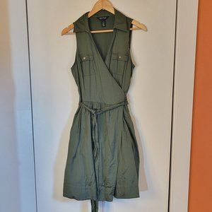 White House Black Market Olive Belted Wrap Shirtdress 10